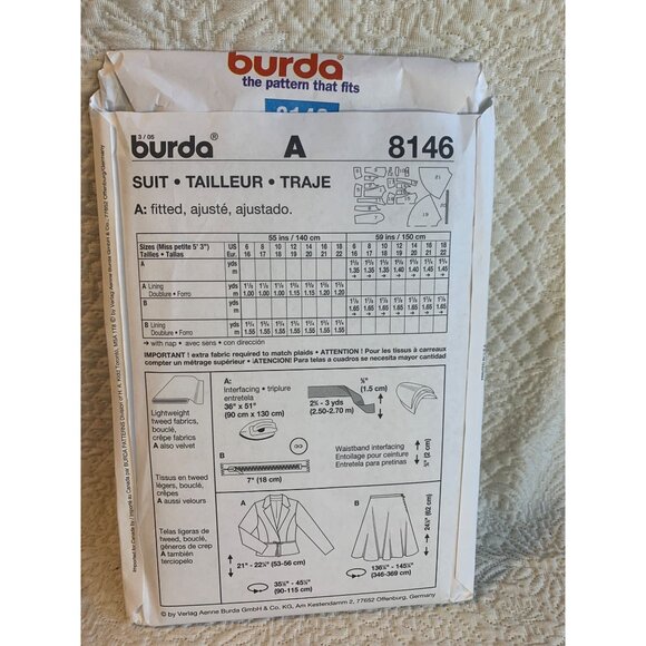 Burda Misses Skirt Jacket Sewing Pattern sz 6-18 8146 - uncut - Picture 4 of 9
